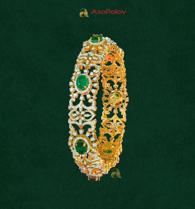 18K Gold Diamond & Emerald Floral Bangles – Asopalavjewellers